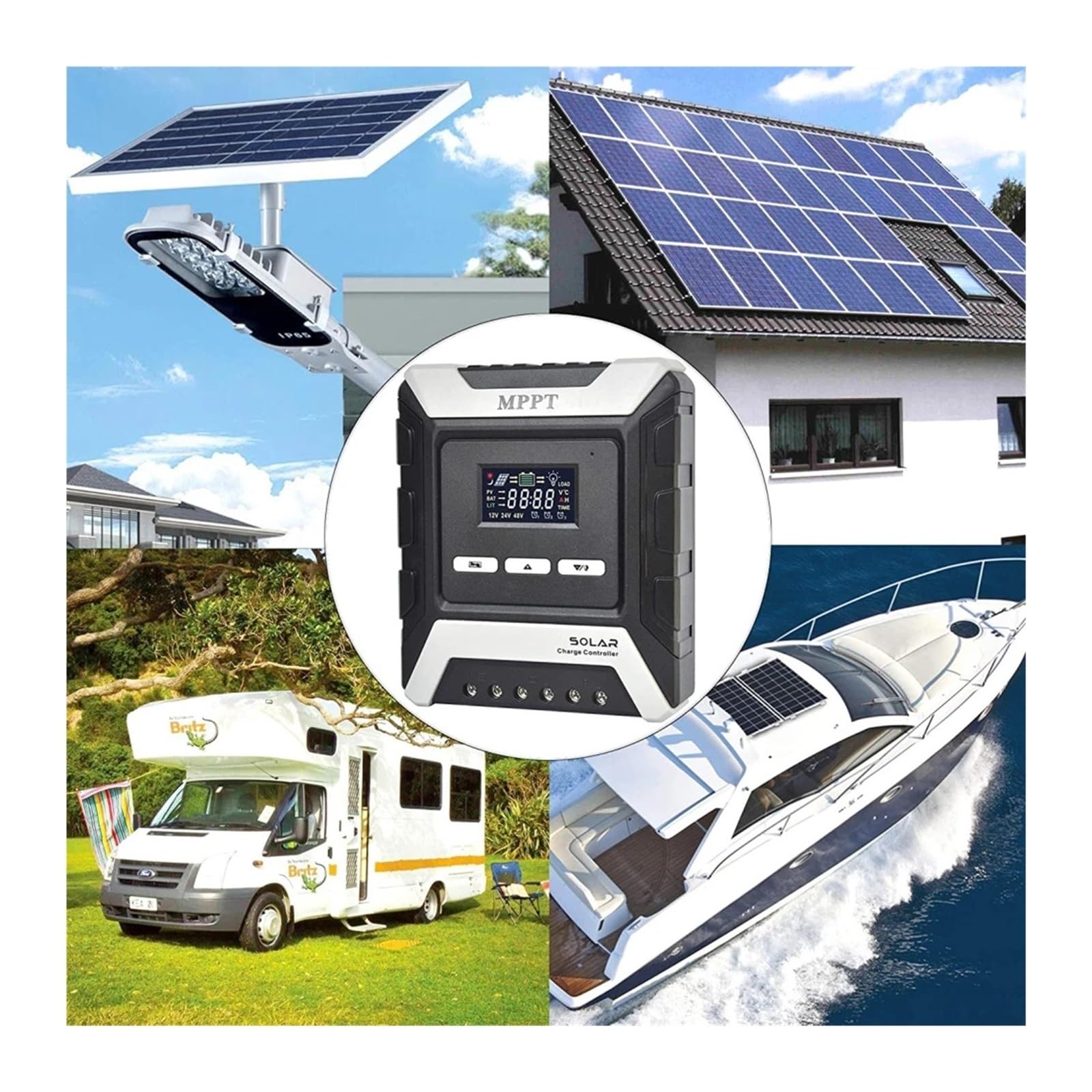 Controlador de carga solar, Controlador de carga solar MPPT 12V 24V 48V 20A 30A 40A 50A 60A Regulador panel(30A)