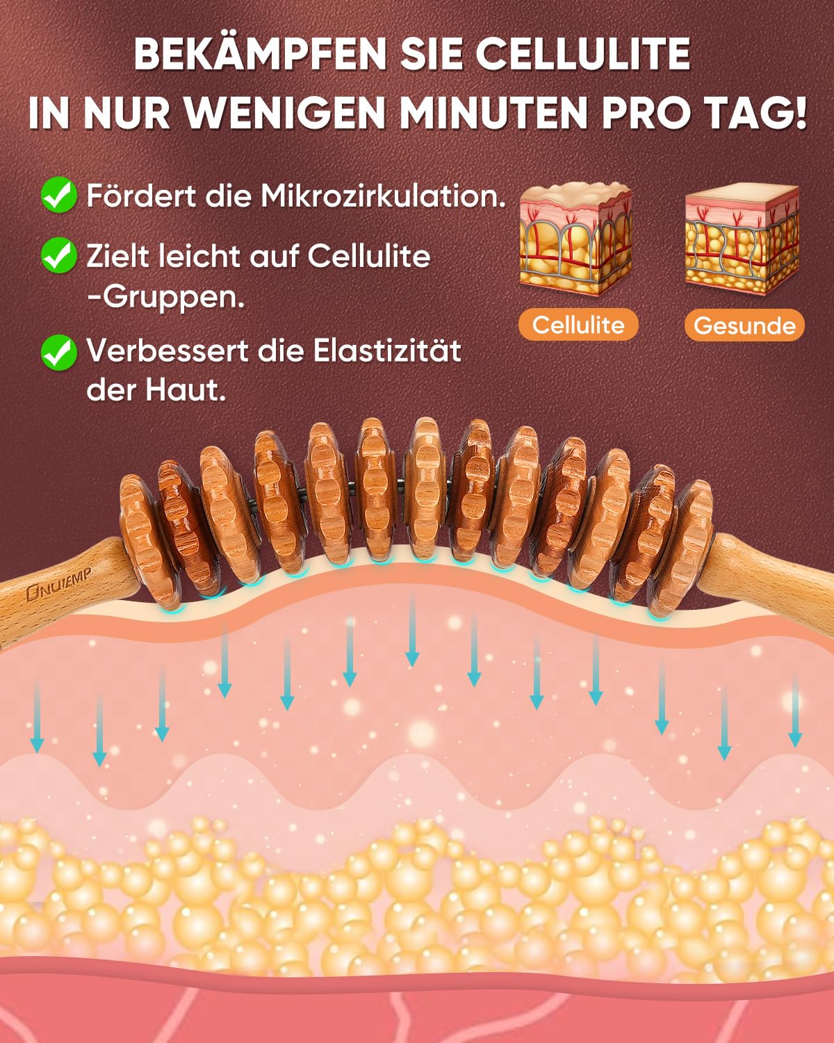 Massageroller Rücken Mit Griff Maderotherapie Set Anti Cellulite Massagegerät Massage Holz Geeignet Für Nacken,Beine,Rücken,Körper,2 Stück,Natürliche Holzfarbe