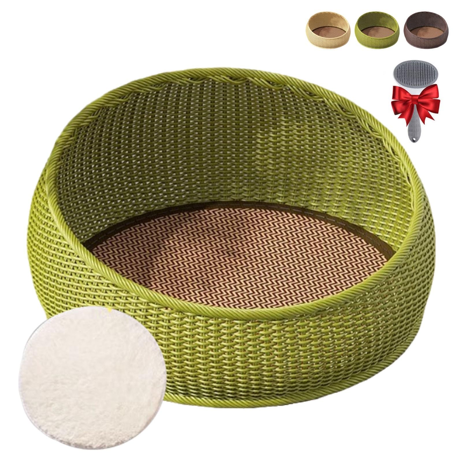Generico Cuccia Rotonda per Gatti in Rattan Con Cuscino in Cotone, Lavabile