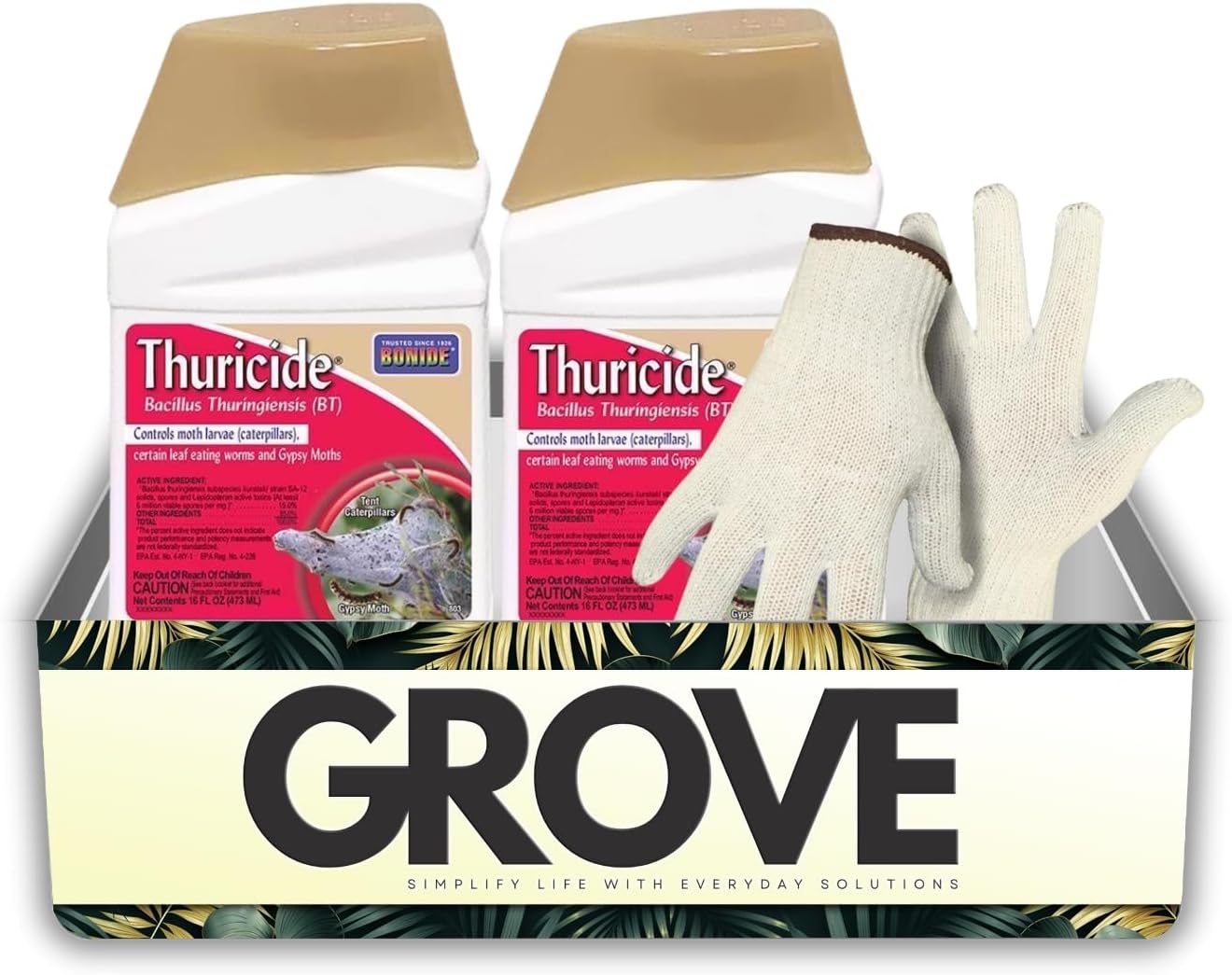2X Bonide Insect Control Liquid Concentrate 16 oz Bundle with Work Gloves – Caterpillar and Worm Control Insecticide for Outdoor Plants and Gardens – Gift Set (3 Items)
