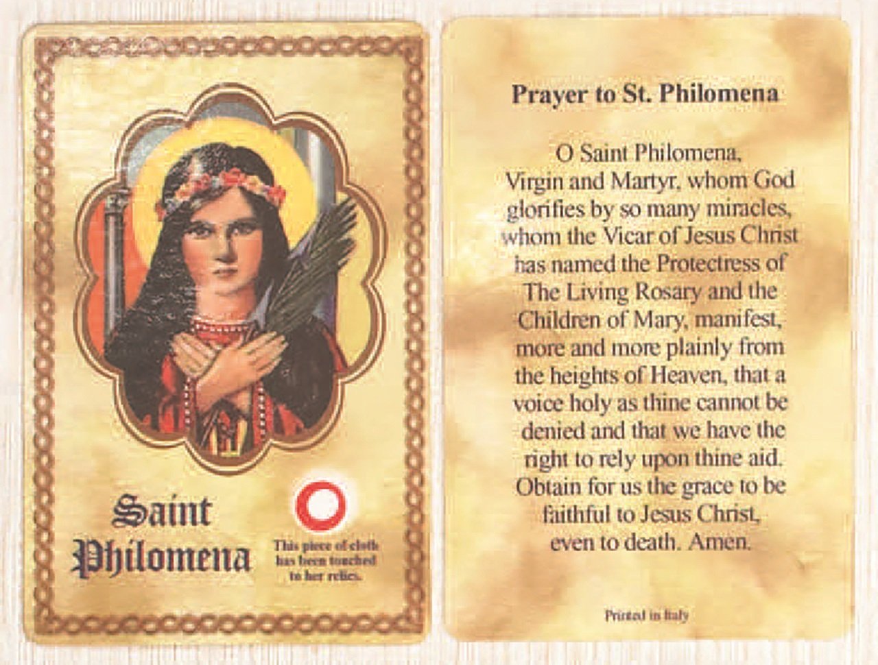 St. Philomena relic card,Wonder worker, miracle saint Amazon.in