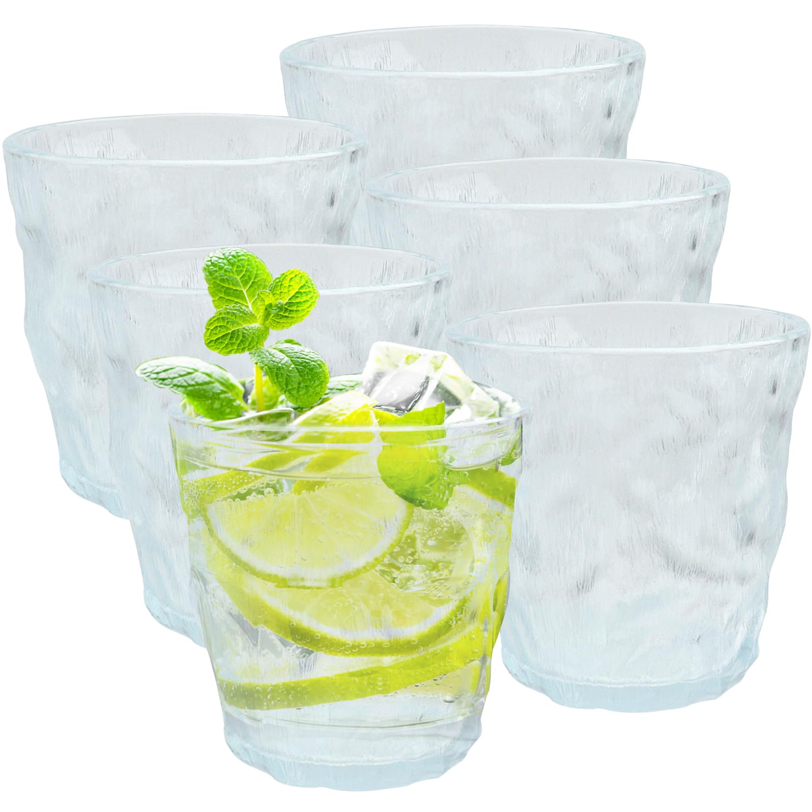 LHNNDM 6PCS Drinking Glasses, Glacier Glasses, 310ml Mug Glasses Set, Vintage Glassware Setfor Wine, Beer, Juice, Mojito and Cocktail (Glacier Pattern)