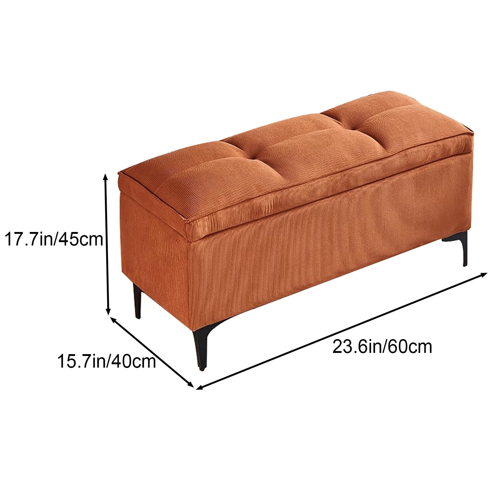 Bancos de Almacenamiento de Pana, Banco de Entrada, Puff Almacenaje al Pie de la Cama, para Dormitorio, Guardarropa y Sala de Estar(Orange,23.6in/60cm)