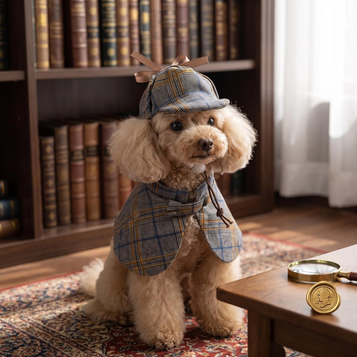 MANON ROSA Halloween Detective Dog Costume with Cape & Hat, Large, 12-16lbs | Plaid 2-Piece Pet Costume For Small Dogs And Cats, Halloween Cosplay Party Outfit; Measure Neck Girth Before Ordering