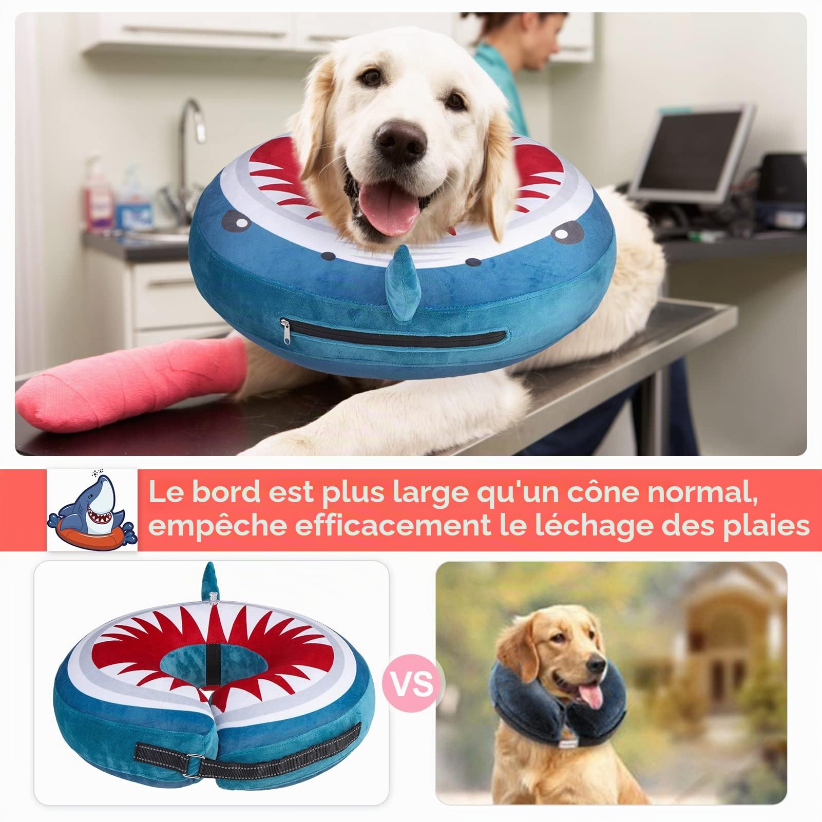 BEAUTYZOO Collier conique gonflable pour chien - Collier souple en forme de donut après chirurgie - Pour chiens de taille XL - Collier de récupération du cou du chiot - Cône pour éviter le léchage