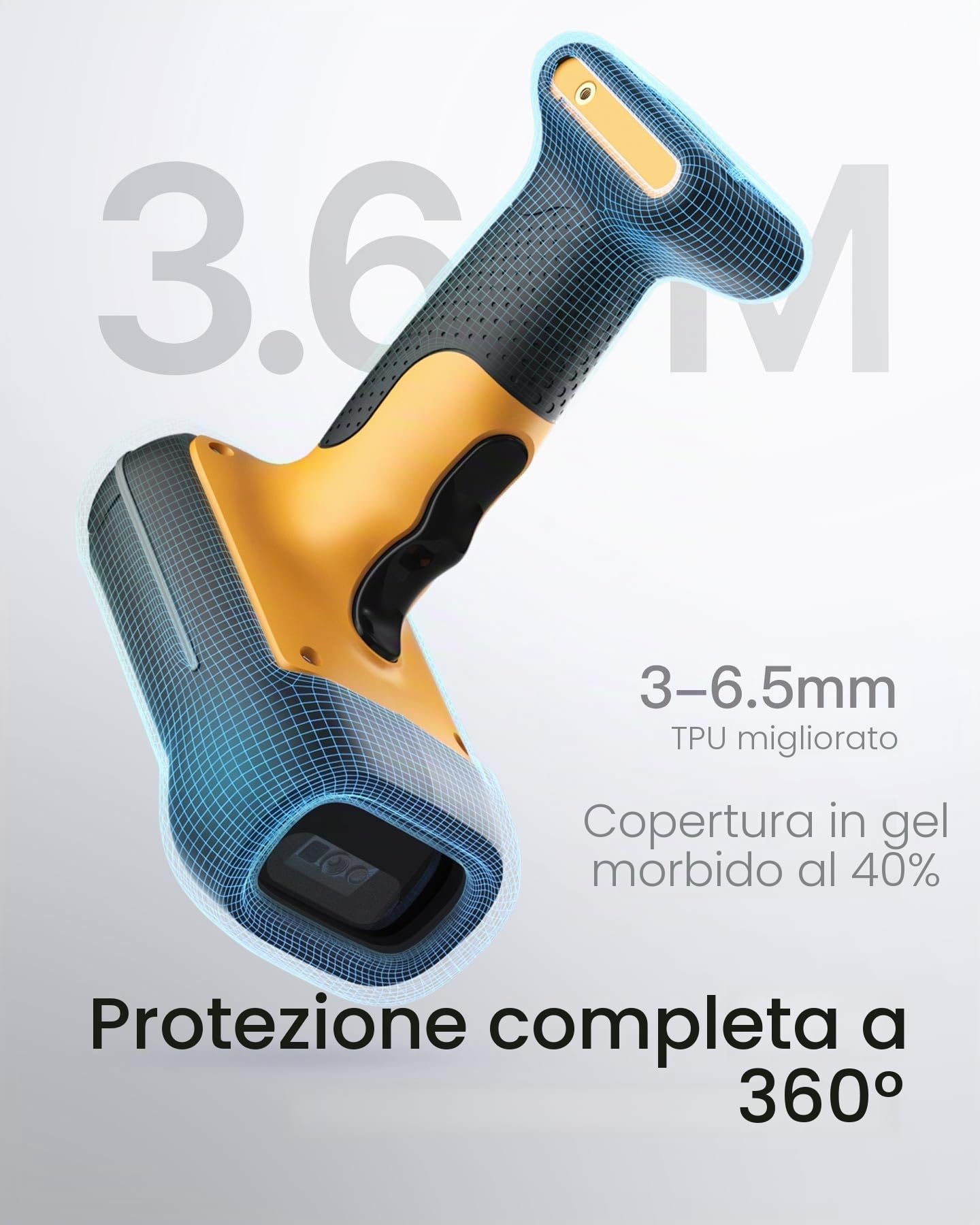Inateck BCST-75S - Scanner di codici a barre industriale senza fili, 2D QR con stazione di ricarica intelligente, IP67 impermeabile e antipolvere, lettore di codici a barre con batteria da 2600 mAh,