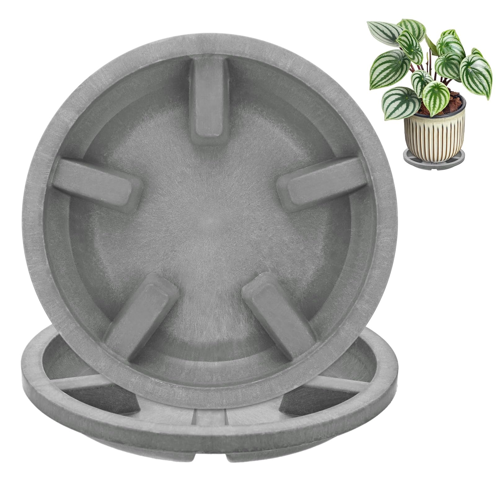 M METERXITY 2-Pack Plant Saucers 5 inch OD Flowerpot Drip Tray Resin
