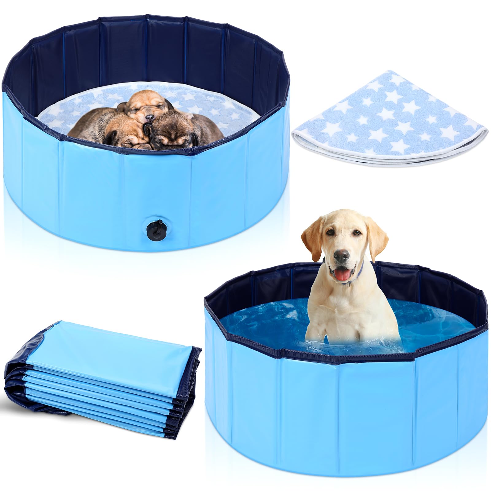 Whelping Pen for Dogs Portable Whelping Box Pool for Small Dogs Puppies with Reusable Pee Pad Washable(Blue,32 x 12 Inch)