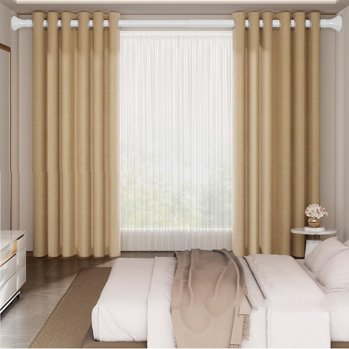Tringle À Rideau Sans Perçage, Barre De Rideau Extensible Installation Facile Tringle De Douche Sans Perçage Pour Salle De Bain, Fenêtre(Blanc,260-350cm)