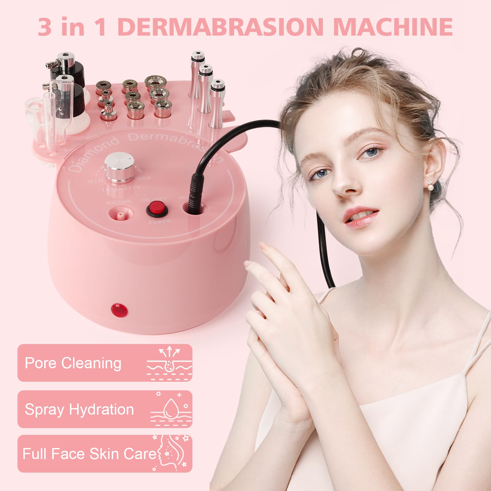 3 in 1 Dispositivo di dermoabrasione professionale, barra magica speciale per centri estetici, flaconi spray, tubi di vetro sottovuoto e altre attrezzature professionali per (Rosa)