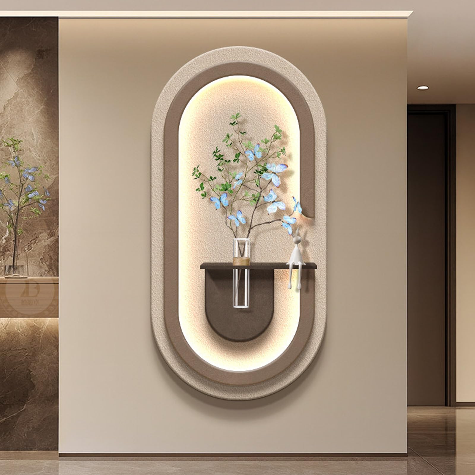 Décoration murale effet 3D grand format salon tableau lumineux grès et plantes hydroponiques