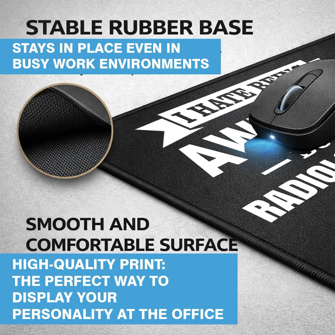 Funny Radiology Resident Mouse Pad Set, Rubber, Black, Non-Slip Base, Office Use, 9.5 x 7.9 Inch, Rectangular, Standard image 3