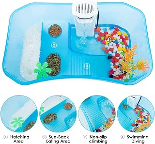 Geegoods 5 Gallon Small Turtle Tank Habitat - Multi-Function Areas, Basking Ramp, Easy No-Tool Assembly for Baby Turtles & Reptiles