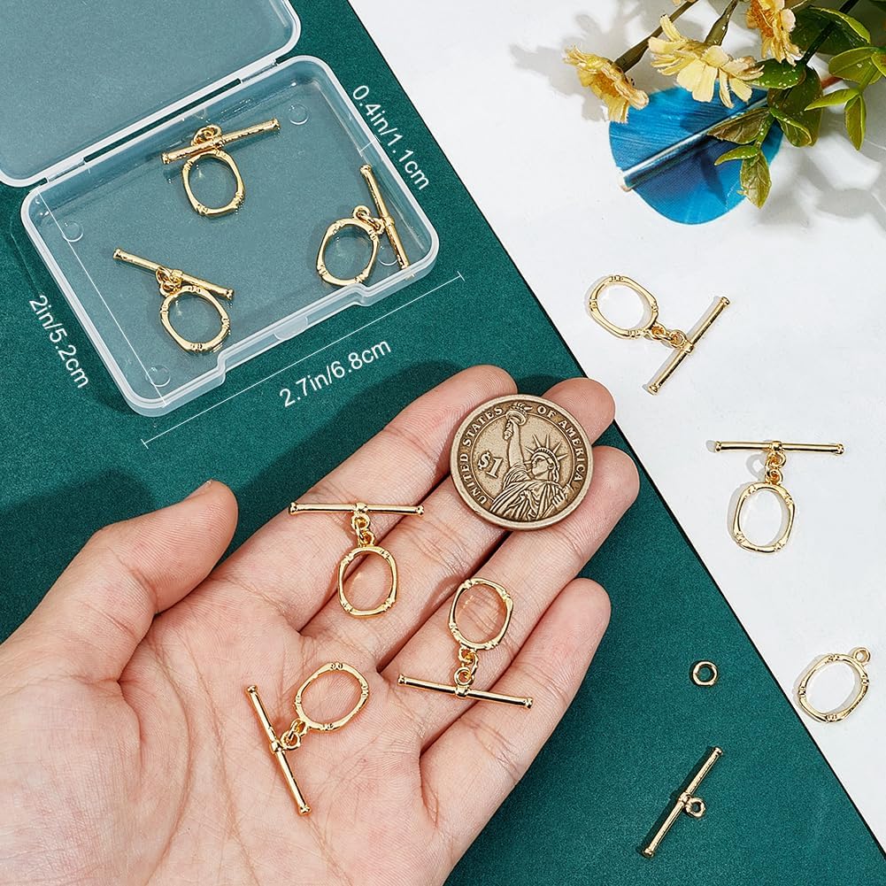 Beebeecraft 1 Box 10 Sets Toggle Jewelry Clasp Sets Real 18K Gold Plated Brass Oval T Bar Ring Links Closure End Clasps Connectors for Jewelry Making Necklaces Bracelets Supplies DIY Crafts - Image 3