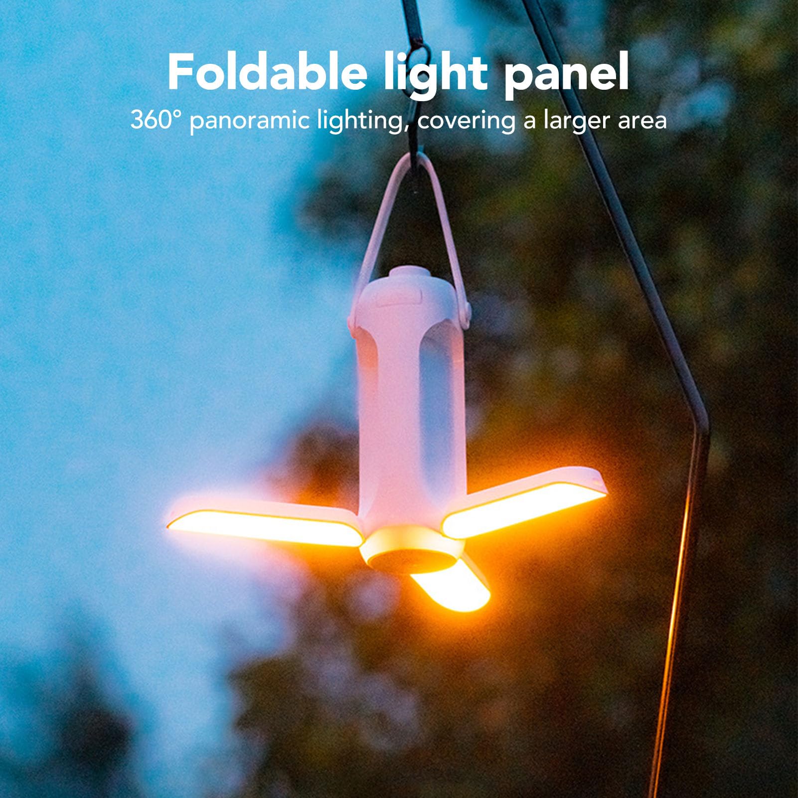 Zusammenklappbare Campingleuchten, Wiederaufladbare Campinglaterne mit 4 Verstellbaren Paneelen, 720 Lm Helligkeit, 10.000 MAh Powerbank für Reisen, Zeltlampen mit Hängegriff