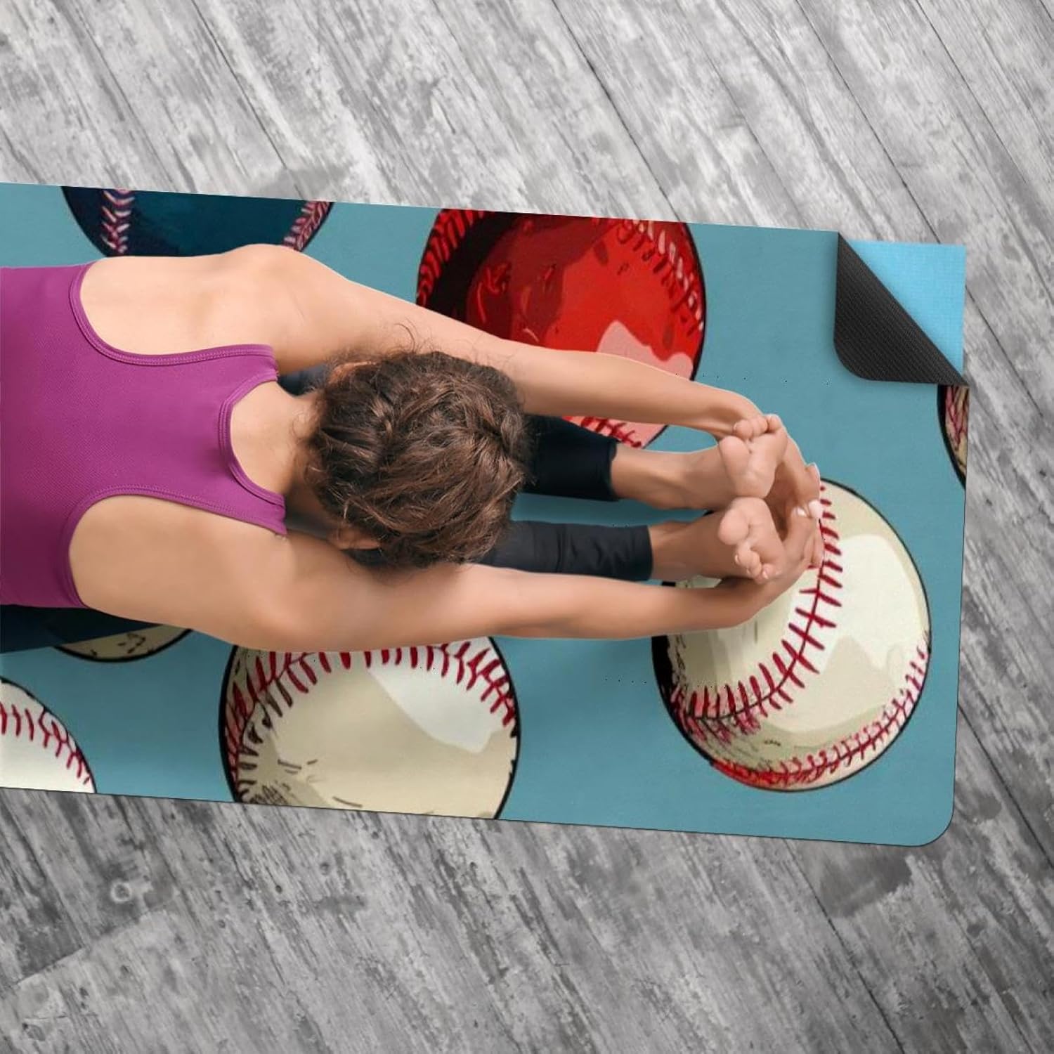 Yoga Towel, Baseball Pattern Non Slip Sweat Absorbent Hot Yoga Mat Towel for Hot Yoga, Pilates and Fitness - 72.8" x 26.8"