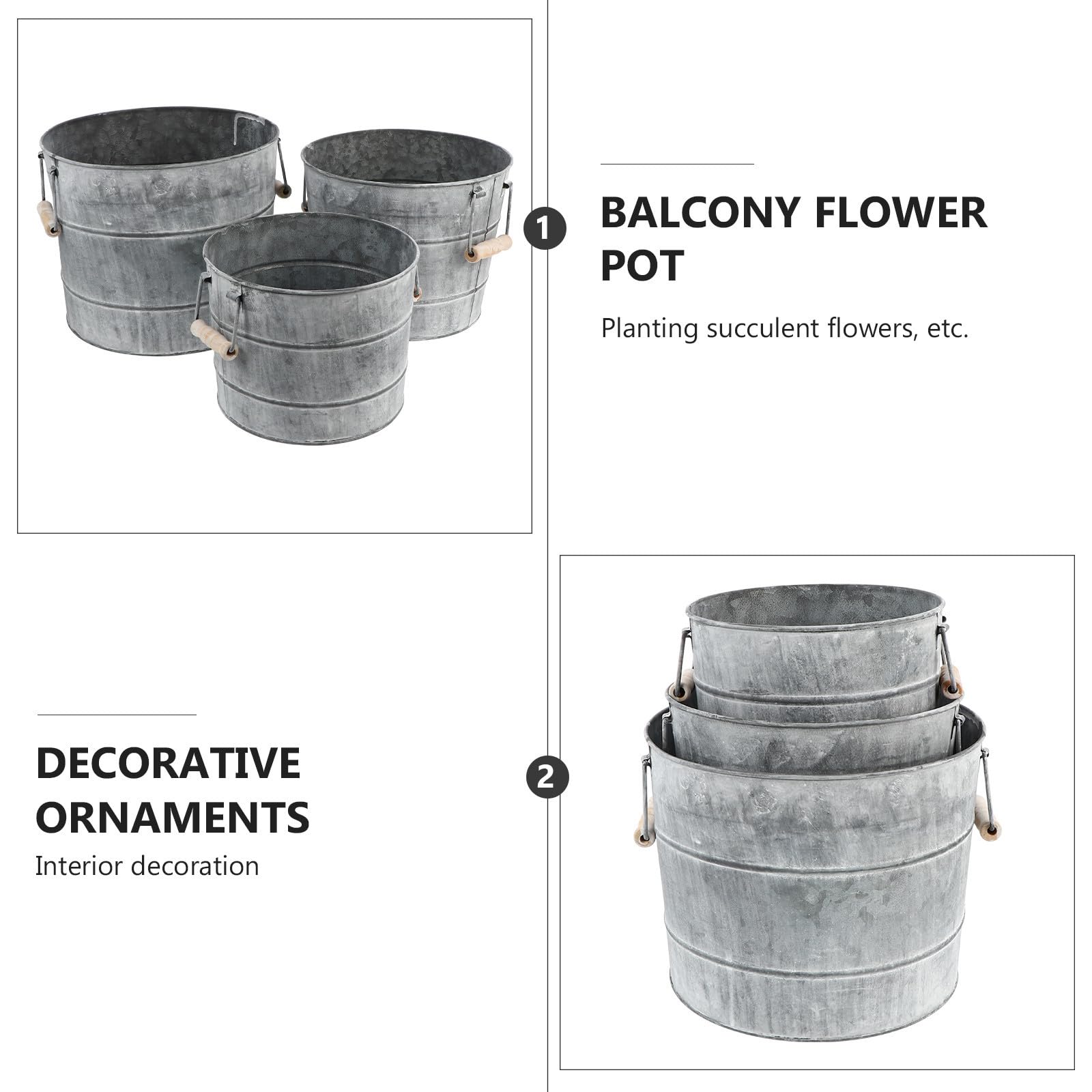 3 Piezas Maceta de Metal para Plantas Asas, Juego de Tres