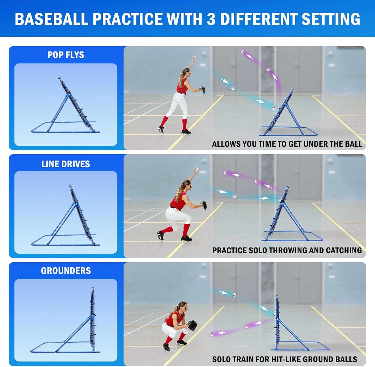 Soccer Baseball Volleyball Rebounder Net, Quick-Switch Angle Dual-Sided/Dual/Three Mode Goal Net Multi-Sport Pitchback Rebound for Control, Passing Practice, Easy Setup Bounce Back Training Gifts