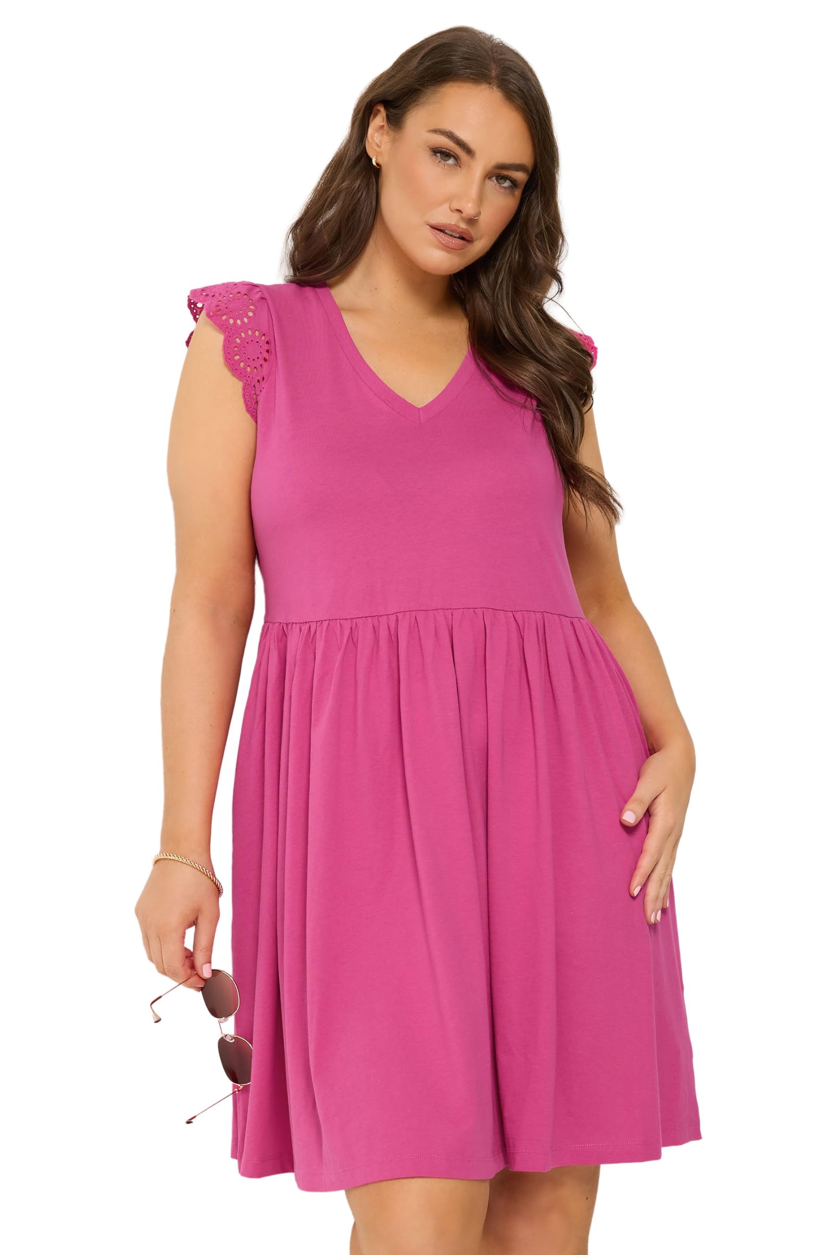 Yours Women's Pink Broderie Anglaise Peplum Dress In | Size: 22-24