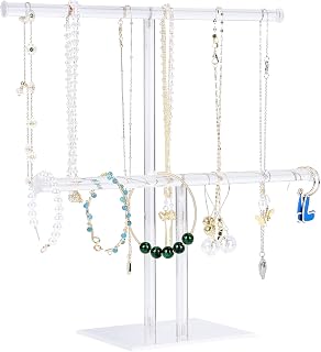 Suneerplay Clear Acrylic 2-Tier Jewelry Tower Stand - Necklace Bracelet Holder Organizer for Rings Earrings Bangles