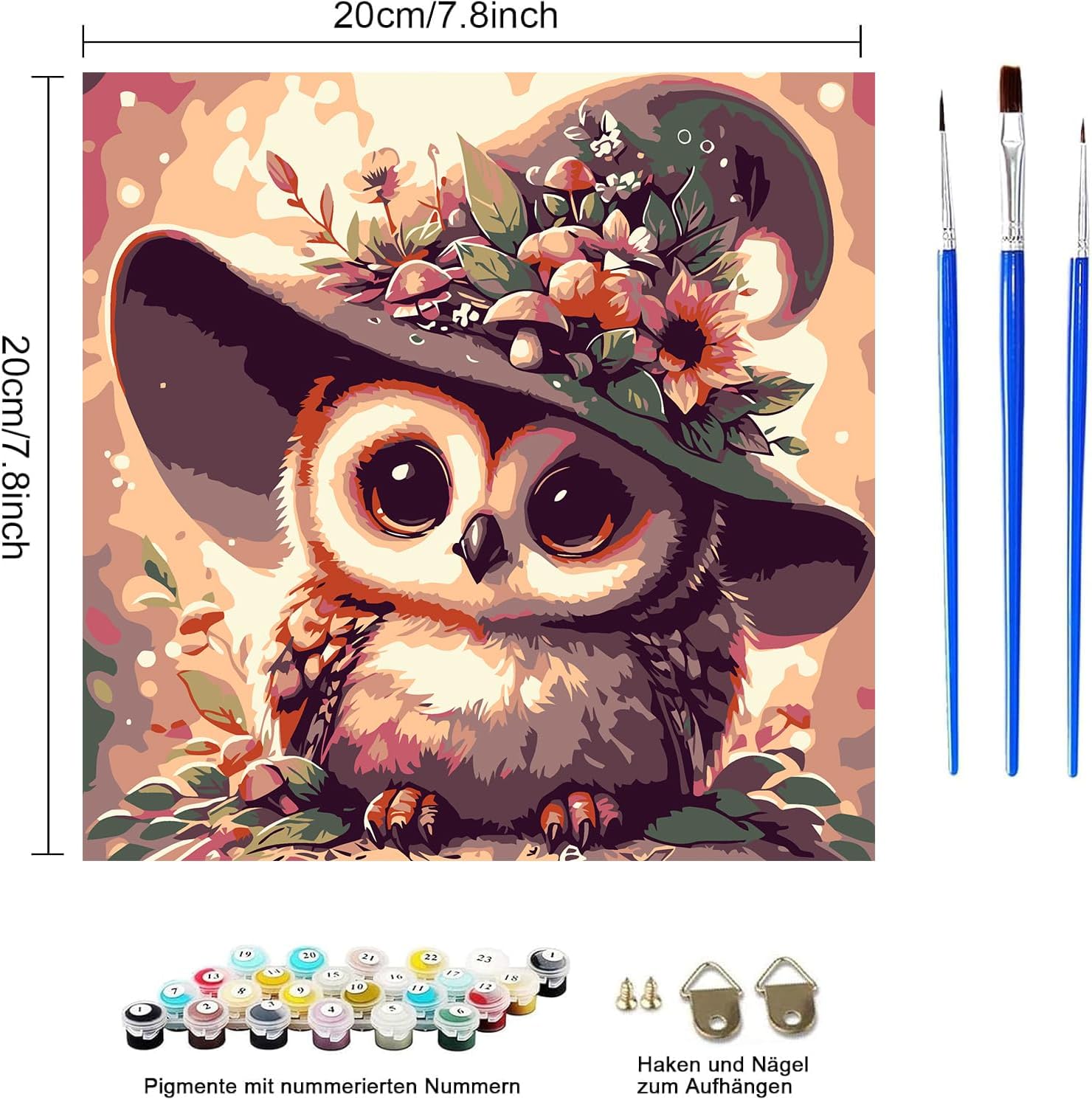 FLAJZ 4 Pack Paint by Numbers Kit for Kids, Animals Paint by Number Kits for Kids Ages 4-8, DIY Color Canvas Painting Animal Acrylic Oil Painting Suitable for Home Decoration 8x8 Inch