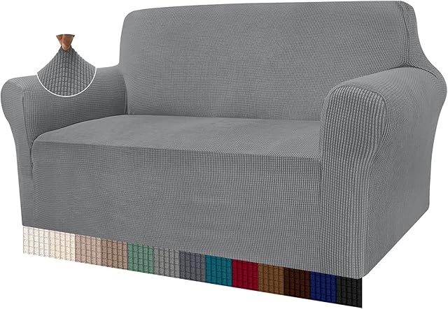 Granbest High Stretch Sofa Covers 2 Seater Super Soft Loveseat Cover Universal Couch Covers Jacquard Sofa Cover for Dogs Non Slip Furniture Protector Machine Washable (2 Seater, Light Gray)