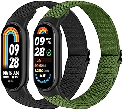 Elastic Nylon Strap Only Compatible with Xiaomi Smart Band 9/Xiaomi Smart Band 8, Adjustable Elastic Nylon Sport Replacement Wristbands for Xiaomi Mi Band 8 Men Women (2 Pcs.)