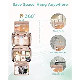 BALULHG Travel Hanging Toiletry Bag for Women,Makeup Bag Cosmetic Organizer Waterproof with Hanging Hook Multiple Pockets for Women Travel Essentials Rosewood
