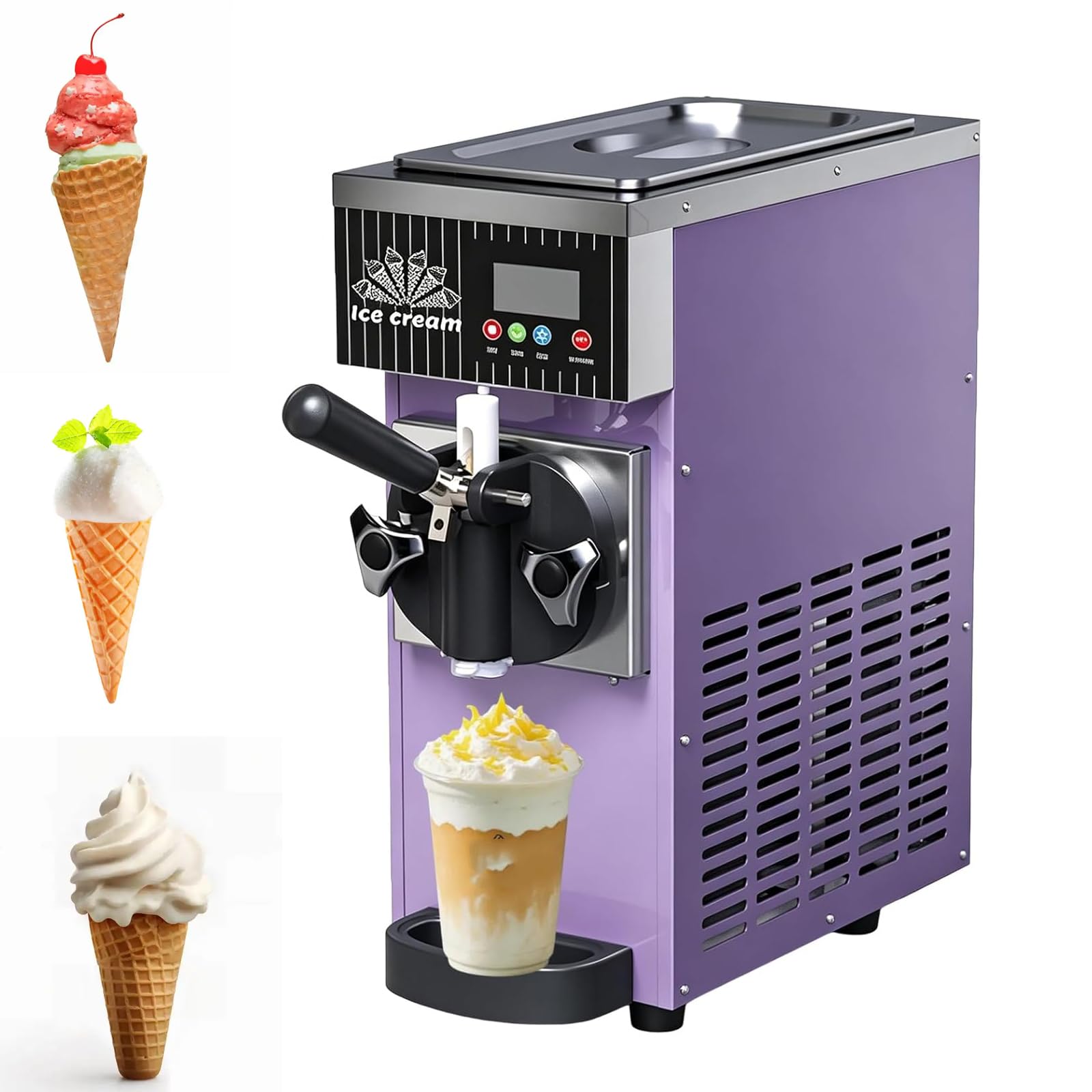 QYLTTDM Commercial Soft Serve Ice Cream Machine, 750w Countertop Ice Cream Maker, Lcd Panel, 5.8-7.9 Gal/h Soft Serve Ice Cream Maker With Auto Clean, For Restaurants & Dessert Shops