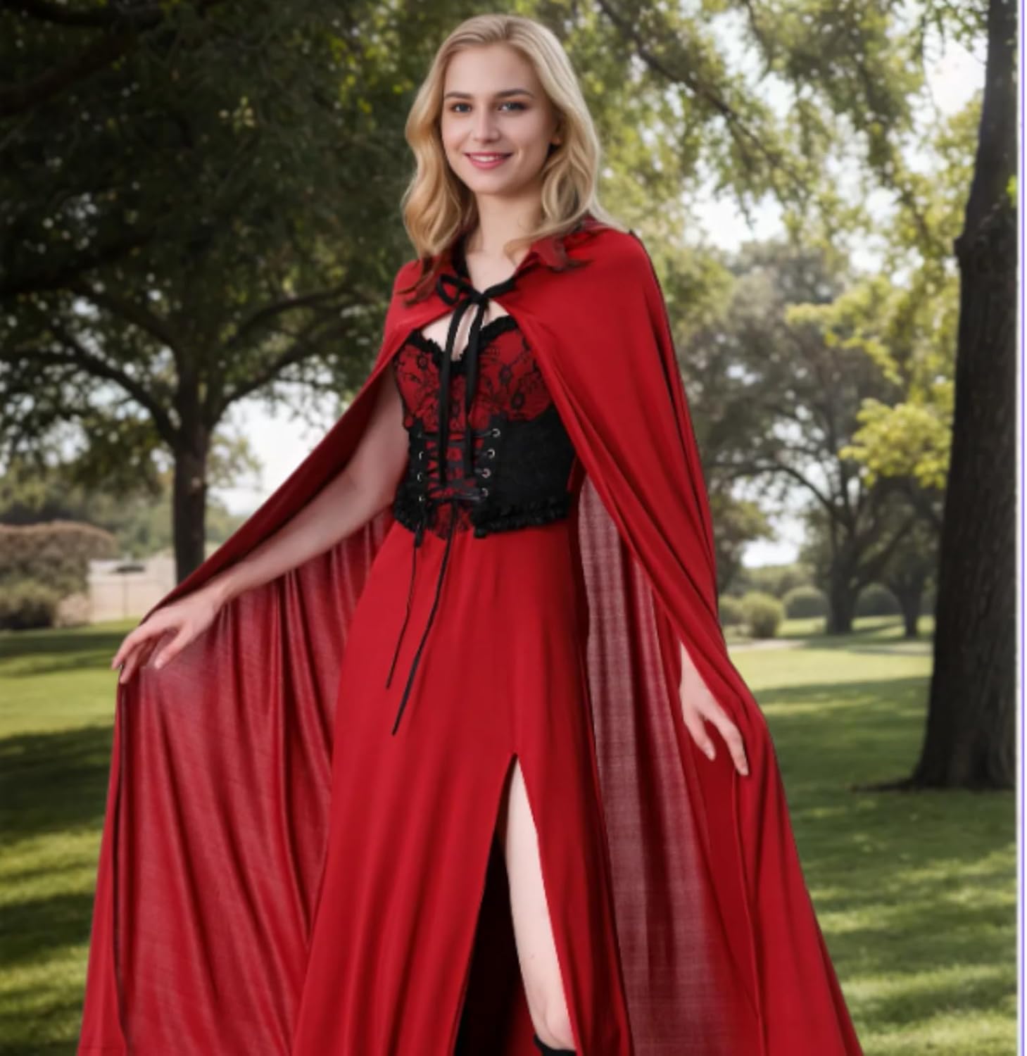 Colorful House Red Little Riding Hood Costume For Women, Christmas Halloween Party Dress with Cape Adult Role Playing - Image 5