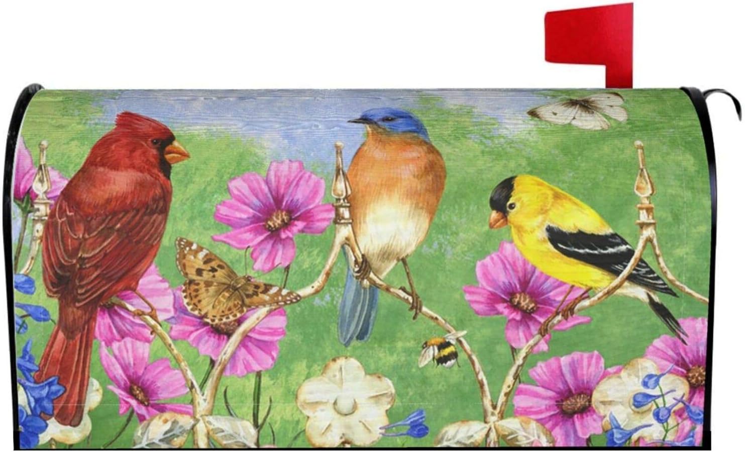 Rustic Flowers Spring Birds Butterfly Mailbox Cover Magnetic Waterproof Mailbox Wraps Post Letter Box Decor 25.5x21 in