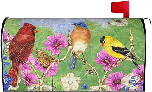 Funda magnética impermeable para buzón de buzón de flores rústicas, pájaros y mariposas, decoración de buzón de 21 x 18 pulgadas