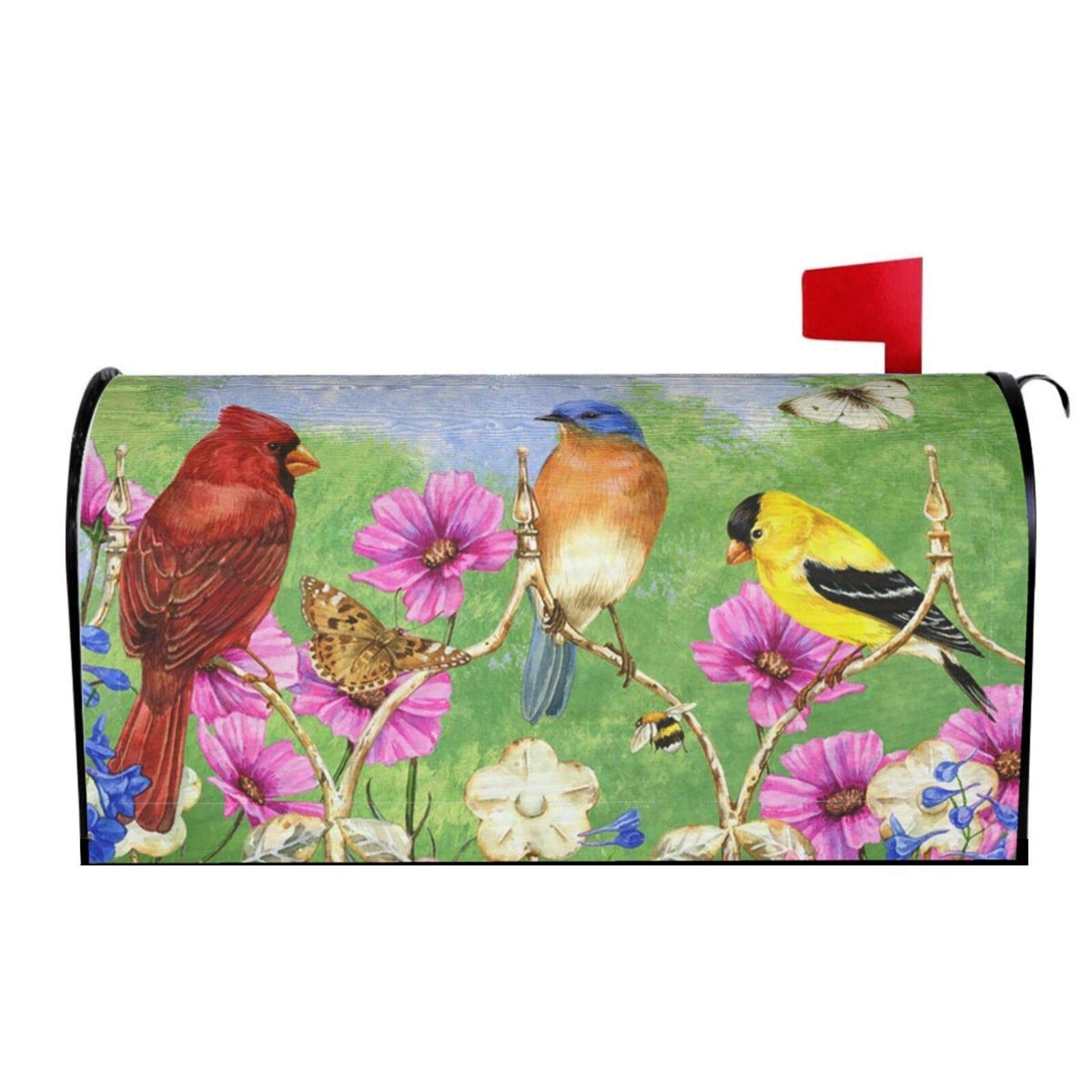 Abucaky Rustic Flowers Spring Birds Butterfly Mailbox Cover Magnetic Waterproof Mailbox Wraps Post Letter Box Decor 21x18 in