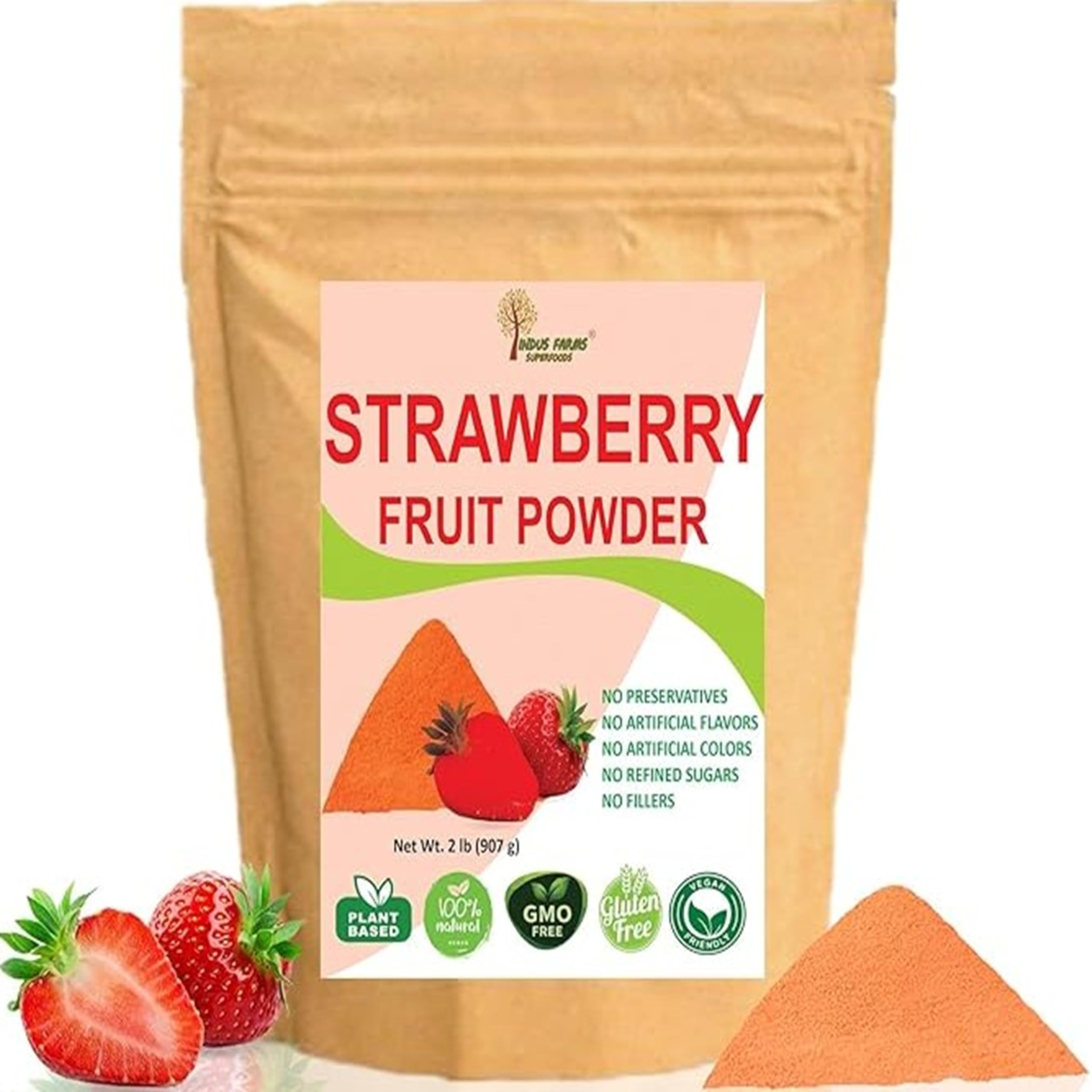 Indus Farms Strawberry Fruit Powder | Rich in Antioxidants, Versatile Flavor for Baking, Smoothies, Yogurts, Chocolates, Sports Nutrition, Personal