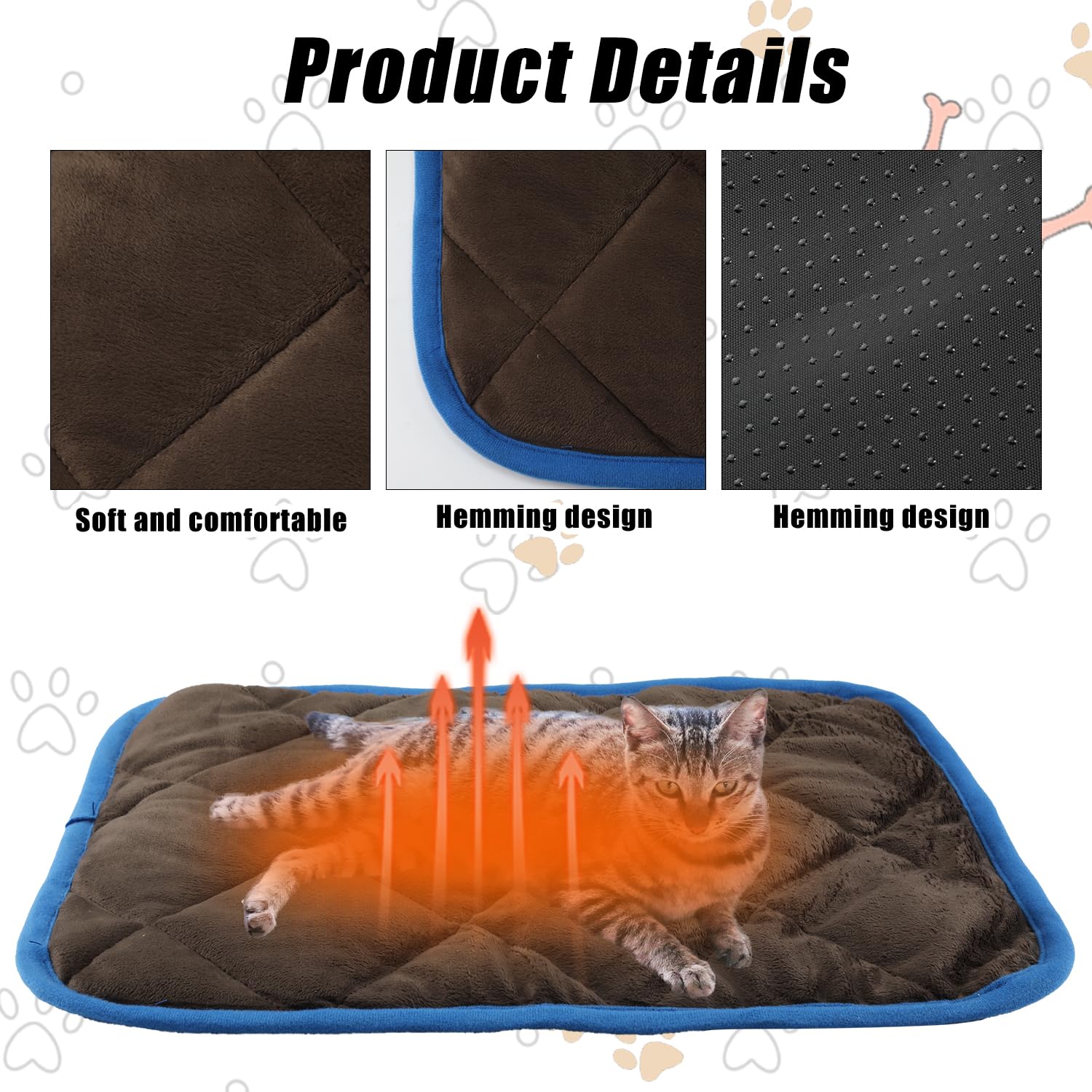 Lasuroa 2pcs Self Heating Cat Mat, 16x20 Inch, Brown, Rectangular, Layered, Thermal Insulation Material, S (20x16in/50x40cm) - Image 4