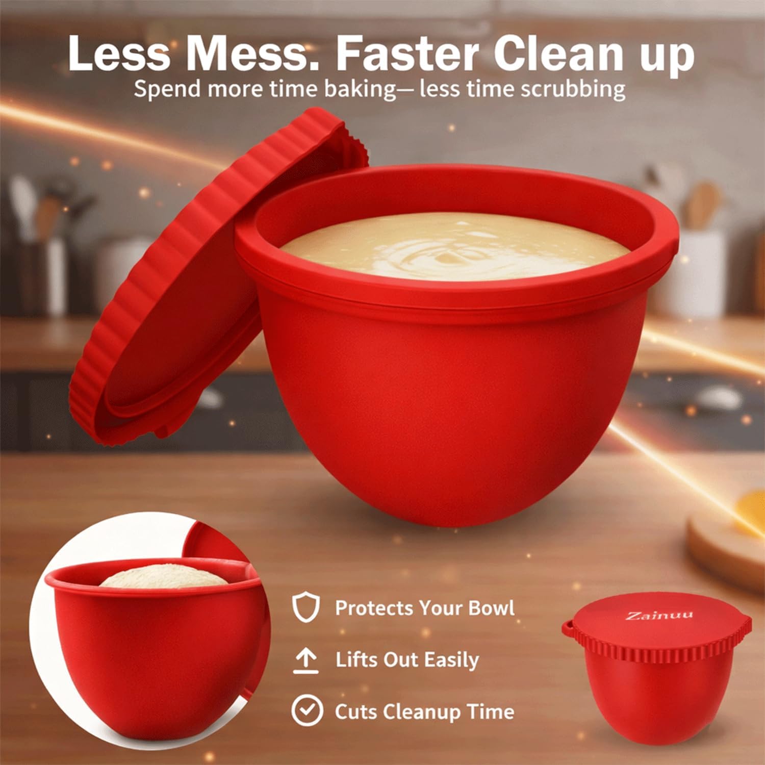 Silicone Mixing Bowl Liners with Egg Opener Compatible with KitchenAid 5Qt Tilt-Head Stand Mixer Bowl Liner with Lid, Reusable Silicone Mixer Bowl Liners, Kitchen Aid Silicone Bowl Liners Insert