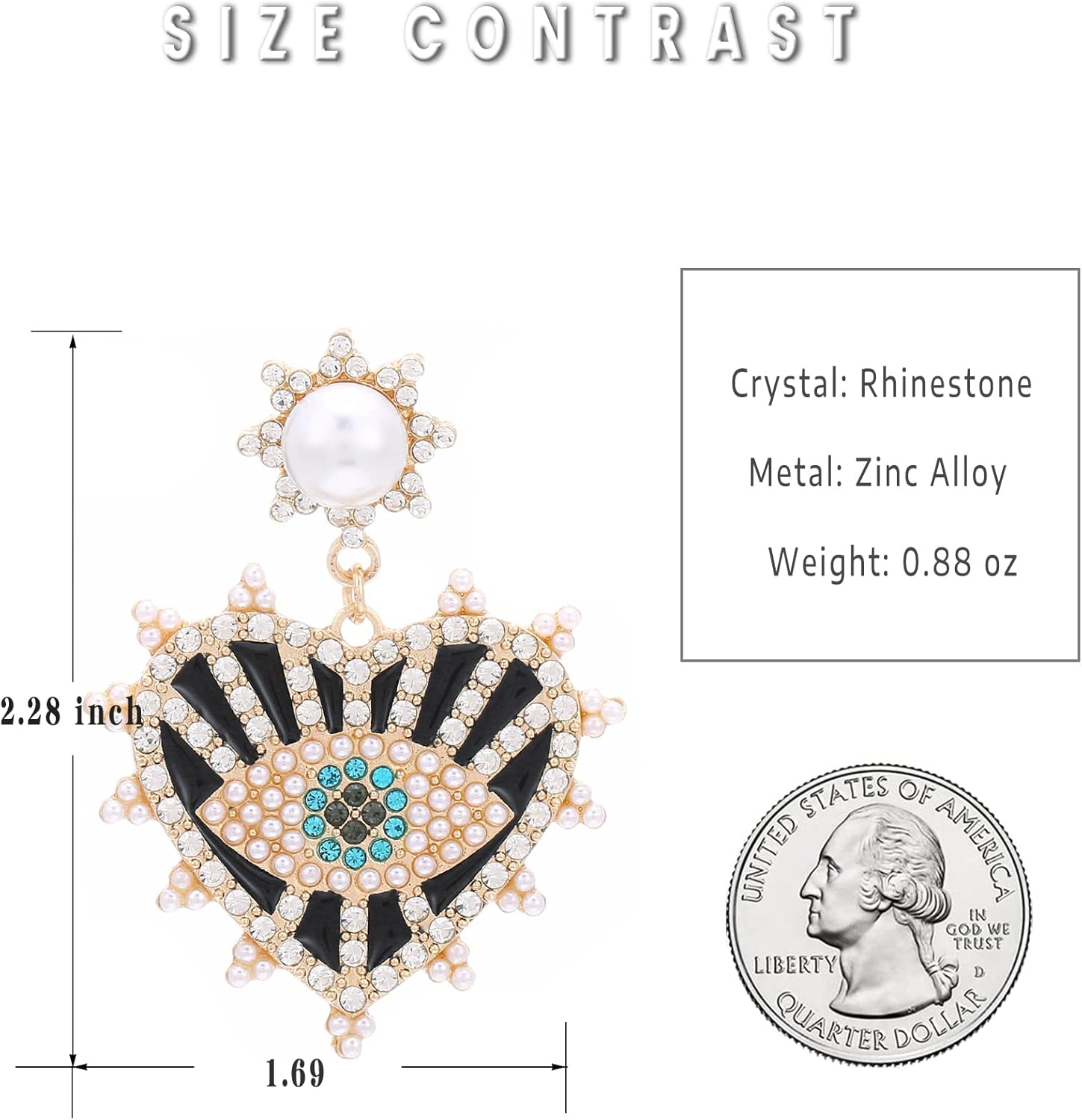 Evil Eye Earrings-Statement Heart Crystal Drop Earrings for Women, Big Dangle Earrings - Image 2