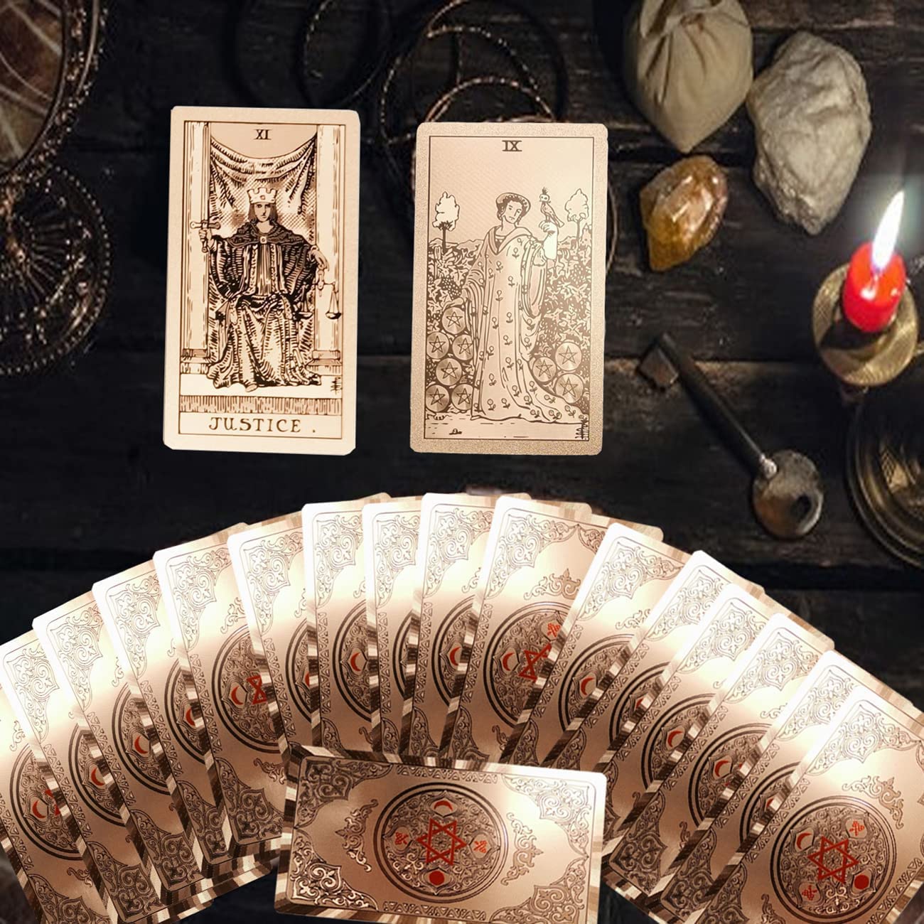 Jeu de cartes de tarot avec guide (français non garanti), cartes de tarot en PVC imperméable, outil de divination pour débutants et lecteurs experts (or rose)