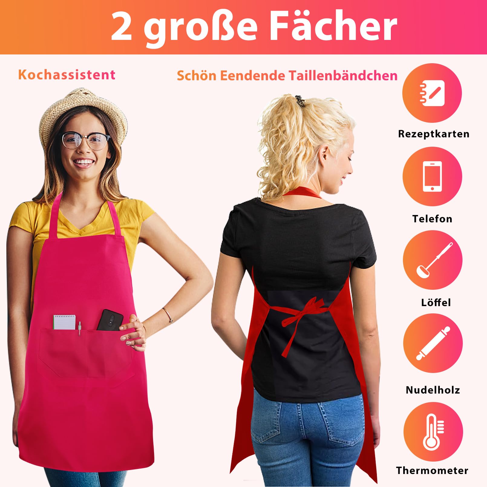 8 grembiuli da cucina regolabili, grembiule da cucina con 2 tasche, grembiule lavabile, grembiule da barbecue, grembiule da cucina per uomo e donna, 8 colori, multicolore, ca.