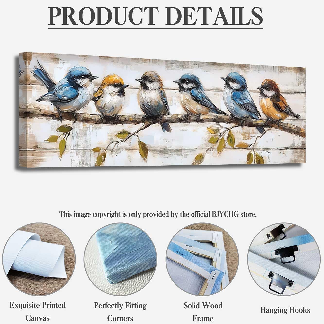 BJYCHG Large Bird Wall Art Colorful Birds on Tree Branches Pictures Vintage Natural Rustic Animals Canvas Prints Abstract Forest Paintings Living Room Bedroom Decor (Brown, (8L x 24W))