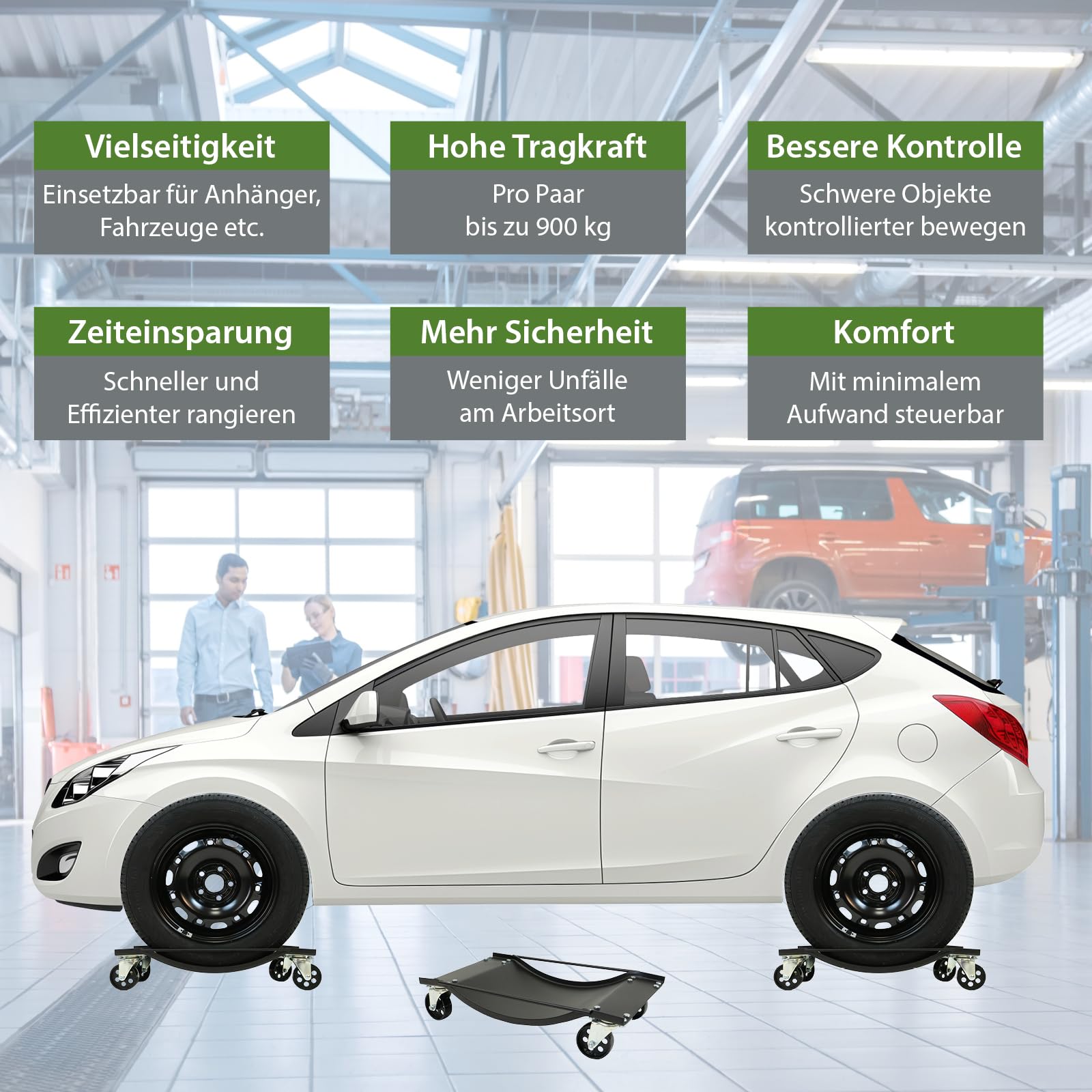 TRUTZHOLM 4X Auto Rangierhilfe für PKW 1800 kg mit Stahlrollen Rangierwagenheber Rangierroller Wagenheber Rangierschale 360° Lenkrollen
