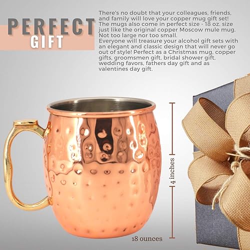 Miniatura 4 de Juego de 6 tazas de Moscow Mule de cobre con forro de acero inoxidable (18 onzas) con pajitas, jigger, cuchara y cepillo, interior de acero
