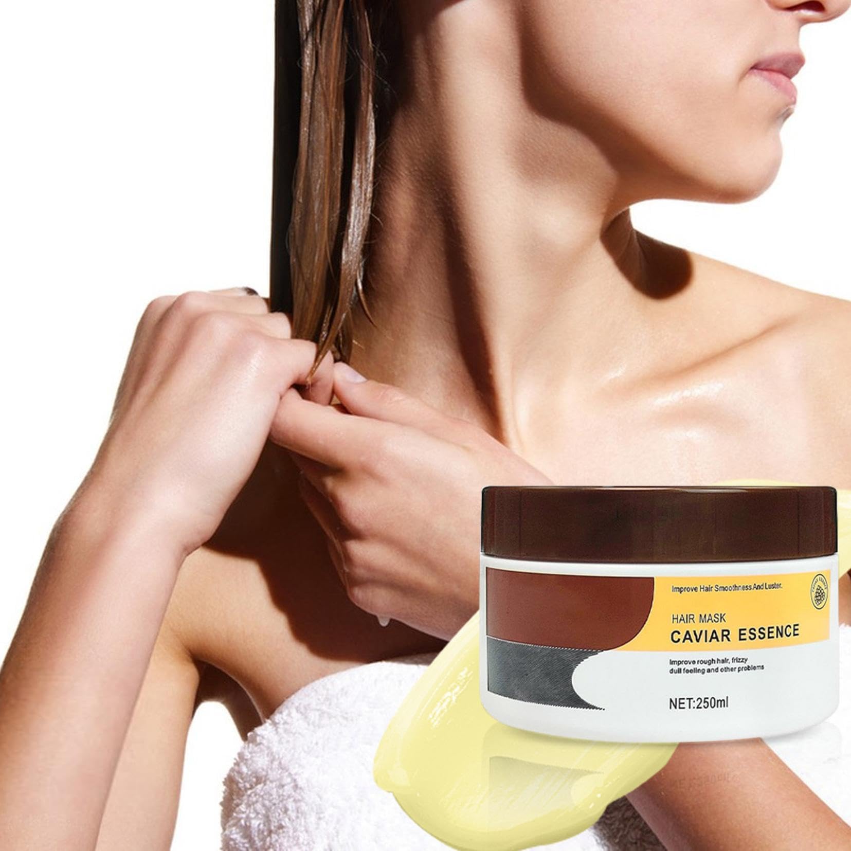 Maschera per Capelli al collagene all'essenza di Caviale, Maschera per Capelli al collagene per Capelli secchi e danneggiati, restituisce lucentezza e Morbidezza ai Capelli