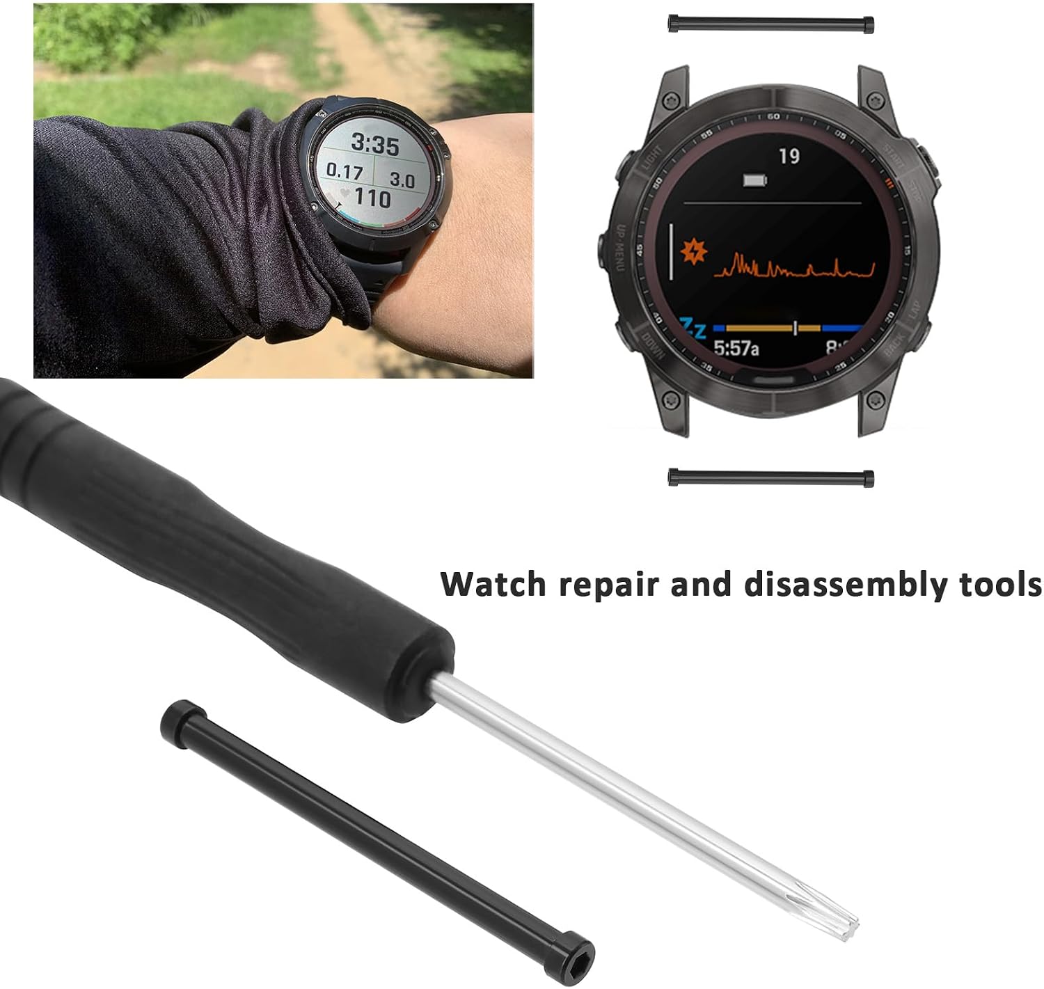 1Set Watch Band Lug Link Pins Repair Kit with 2X Metal Screw Rods 2X Screwdrivers Compatible with Garmin Fenix 7X/7Xpro/6Xpro/5X Plus/3/3 HR, Black image 3