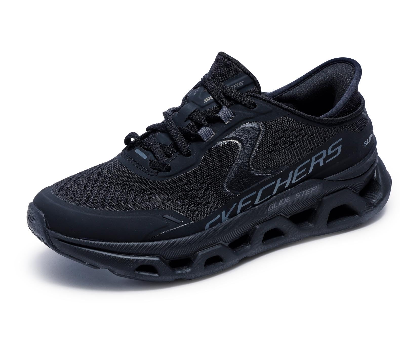 Skechers Women's Glide-Step Altus Slip-On Sneakers, Black Synthetic/Mesh/Gunmetal Trim, 3.5 UK