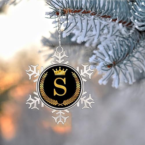 Miniatura 8 de Monogram Initial Letter X Snowflake Ornaments Golden Letter with Wreath Crown Christmas Tree Ornaments Personalized Christmas Ornaments 2022 Metal