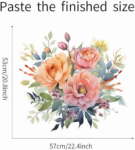 Miniatura 6 de Calcomanías de pared de flores de peonía coloridas, sacinora acuarela botánica floral, calcomanías de pared extraíbles de vinilo para despegar y