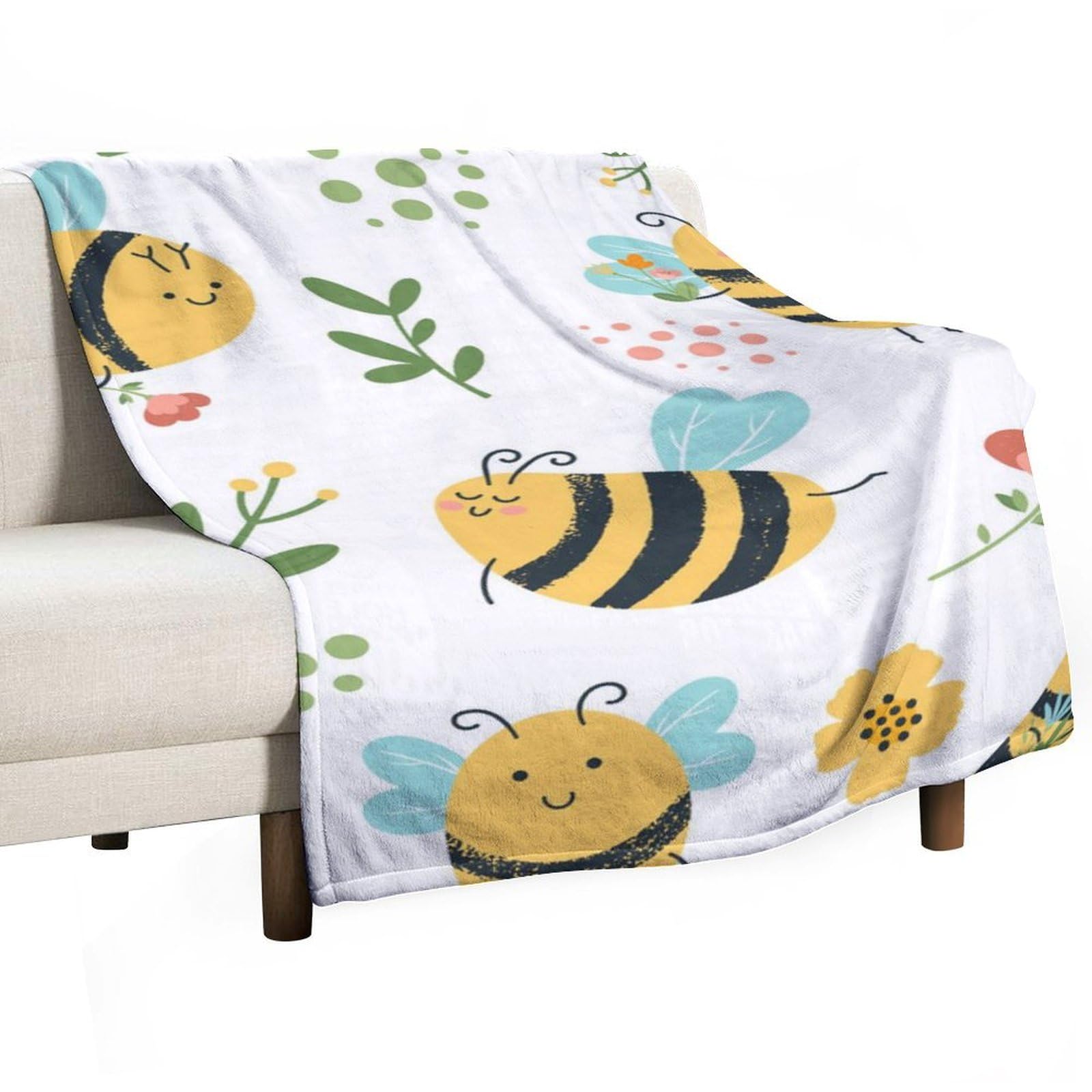 Hxwokrum Flannel Blanket, Bee Flower Throw Blanket for Couch Sofa Bed Office, Soft And Comfortable Without Pilling
