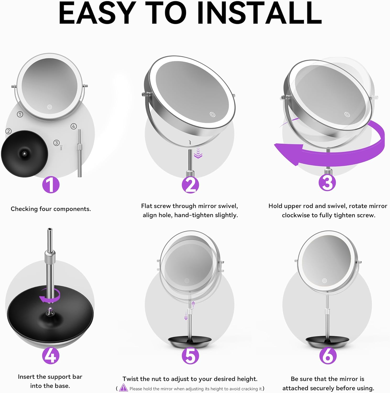 Image illustrating three color lighting modes: Cool (6000-6500K) for formal/office, Natural (4500-5000K) for skincare/daily life, and Warm (3000-3500K) for party/dating/dinner/club settings.