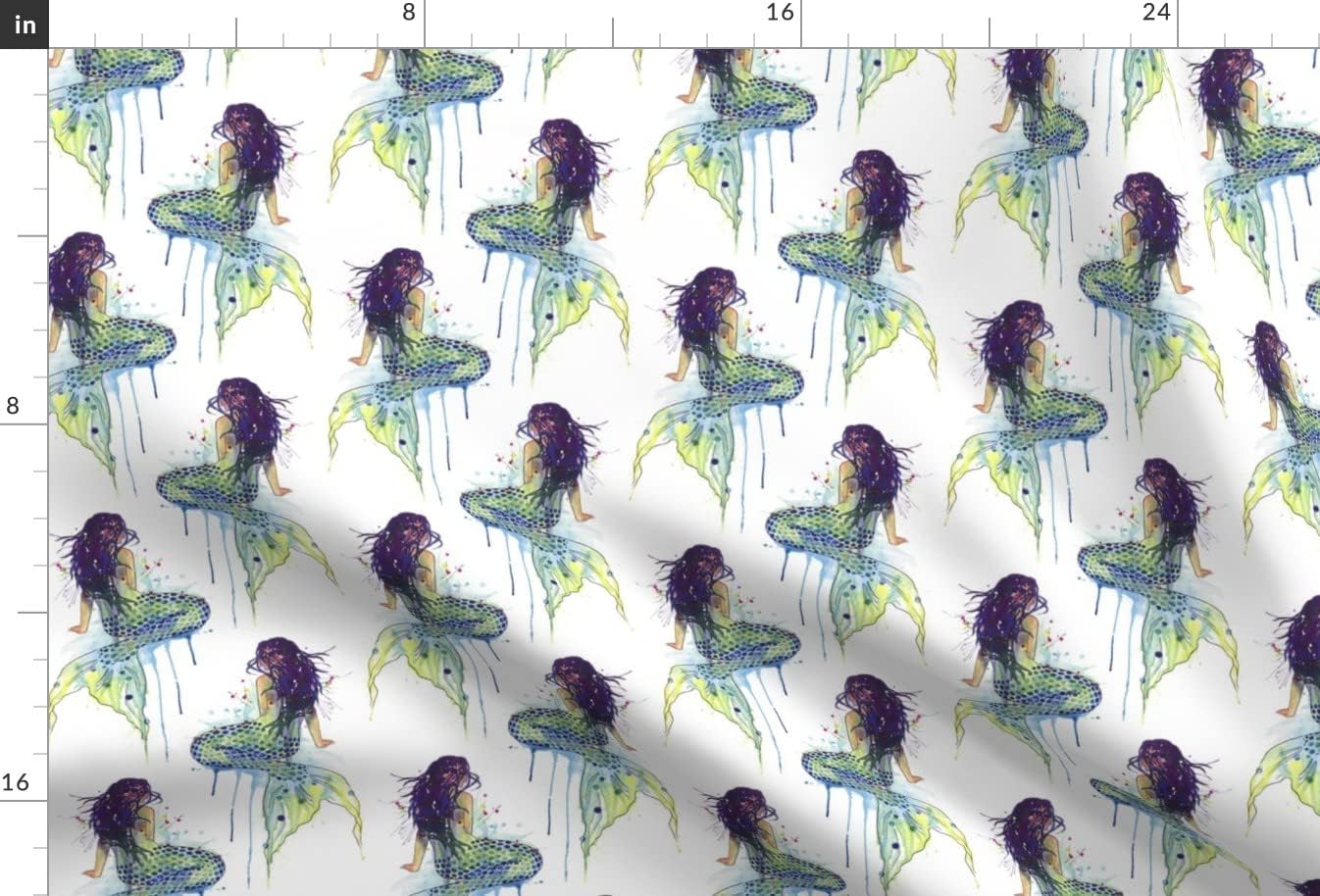 Spoonflower Fabric - Mermaid Watercolor Tail Seaside Girls Room Beach Fantasy Mythical Printed on Minky Fabric by The Yard - Sewing Baby Blankets Quilt Backing Plush